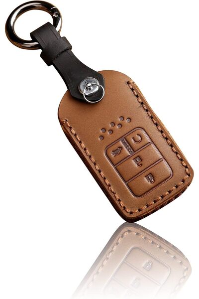 Generic for Honda Leather Key Fob Cover Case Shell with Keychain for Accord C...