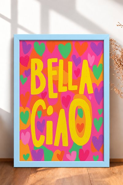HOMEPACK Bella Ciao Written Colorful Hearts Framed Painting Italy Poster Livi...