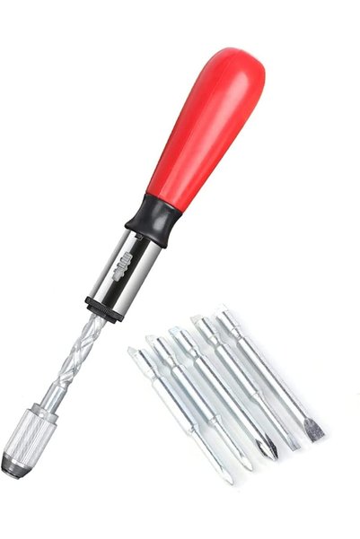 Generic Spiral Ratchet Screwdriver, 260 MM, Half Moon Head, 5 Pcs Bits Set, P...
