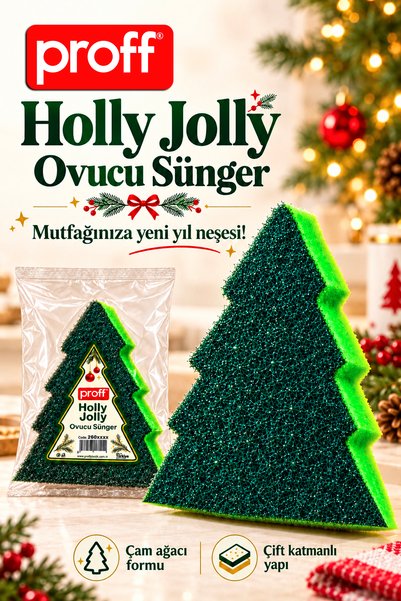 Proff Holly Jolly Ovucu Sünger - Yeni Yıl Konseptli Çam Ağacı Şeklinde Bulaşı...