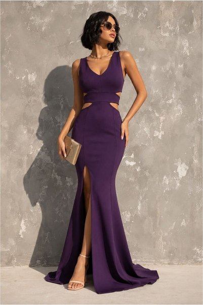 Şeker Portakalım V Evening Dress Maxi Collar Strap Slit Dress