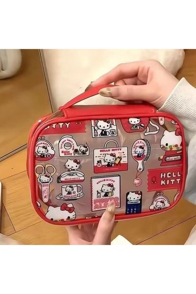 Choice Red HelloKitty Cartoon PVC Super Large Capacity Makeup Bag, Daily Nece...