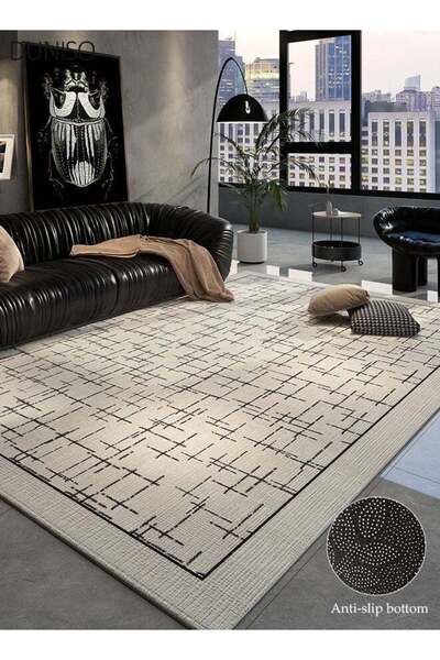 Generic Brand DUNISO Black and White Abstract Crosshatch Area Rug, Modern Min...