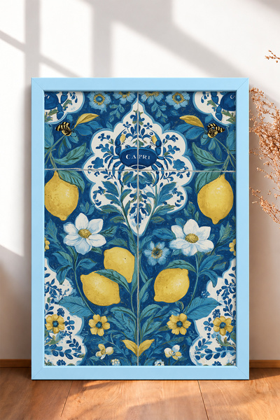 HOMEPACK Capri Written Lemon Tile Board Framed Painting Italy Poster Living R...