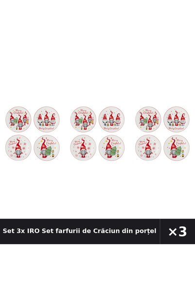 IRO Set 3x Set farfurii de Crăciun din porțelan cu model de pitici „Crăciun f...