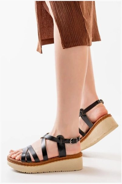 Şeker Portakalım Women's Genuine Open-Fill Leather Orthopedic Comfort Sandals