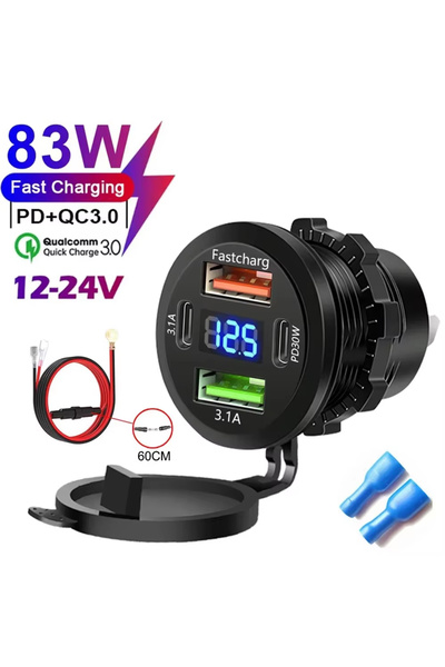 Choice شاحن سيارة C 83W سريع الشحن مع منفذ USB مزدوج ومنفذ Type C PD30W، محول...