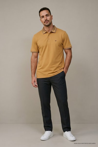 Maccali Tricou polo cu guler jacquard pentru bărbați, culoare bronzată
