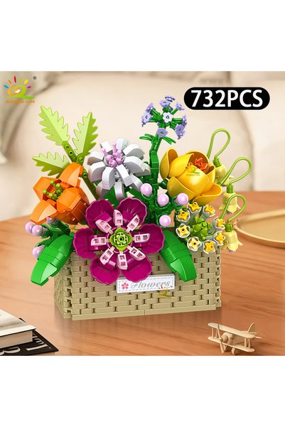Choice no box NO.4 HUIQIBAO MOC Rose Sunflower Flower Pot Micro Building Bloc...