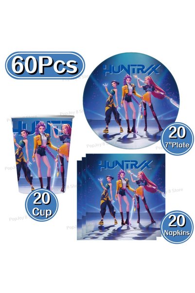 Choice E-60PCS 60Pcs Kpop Girl Theme Disposable Tableware Set Cartoon Paper P...