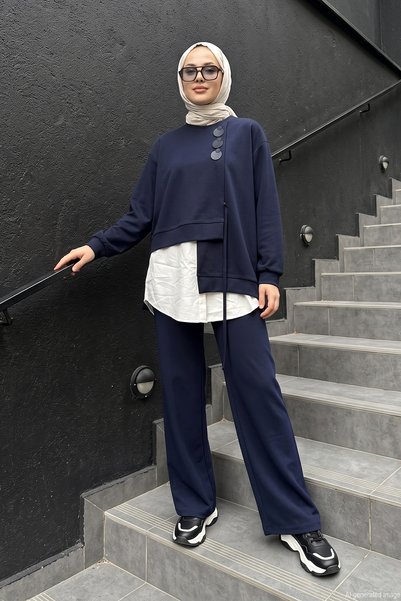 Ceremony Luna Pants Suit with Shirt Detail on the Inside 920 Navy Blue