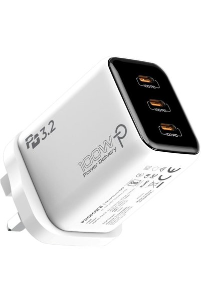 Generic شاحن حائط USB-C بقوة 100 واط وثلاثة منافذ، محول شحن سريع PD 3.2 GaN م...