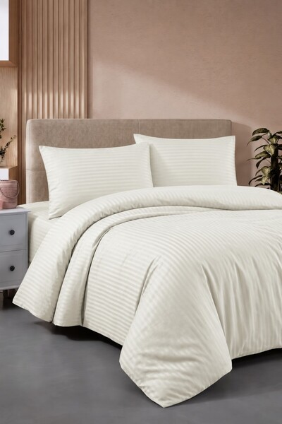 Miabella Home Double Duvet Cover Set Striped Duvet Cover Set Cotton Satin Hot...