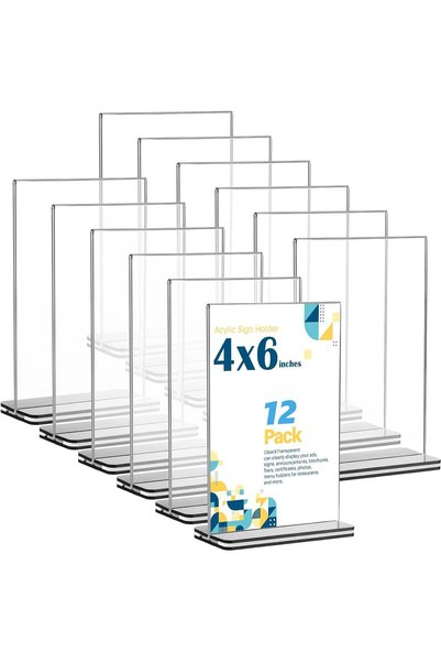Generic حامل لافتات أكريليك A6، حامل لافتات شفاف للطاولة مزدوج الجوانب على شك...