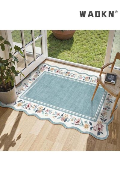 Generic Brand WAOKN Floral Rug, blue Kitchen Rugs Ultra-Thin Washable Scallop...