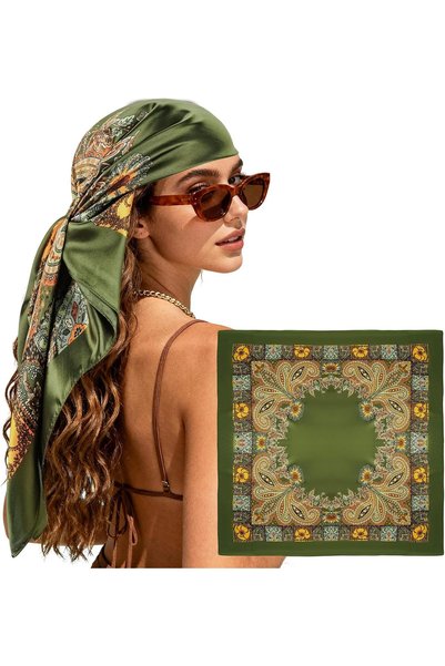 Generic Satin Hair Scarf, 35 Inch Square Polyester Bohemian Head Wrap for Women