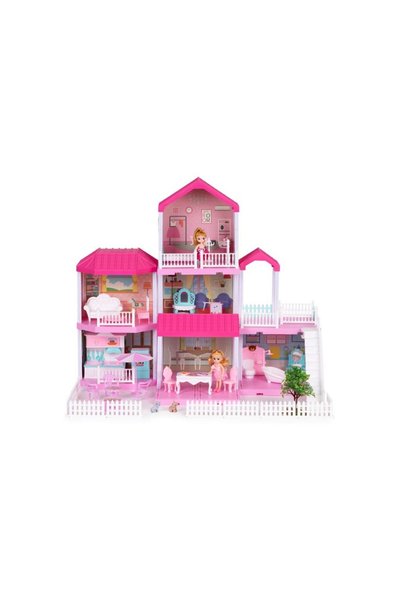 Ecotoys Πλαστικό παιδικό κουκλόσπιτο 3 ορόφων σε ροζ χρώμα, 70.5x82.6x51 εκ.,...