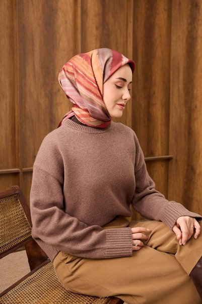 Silk Home وشاح حريري من التويل تيرا ويفز باللون الأحمر
