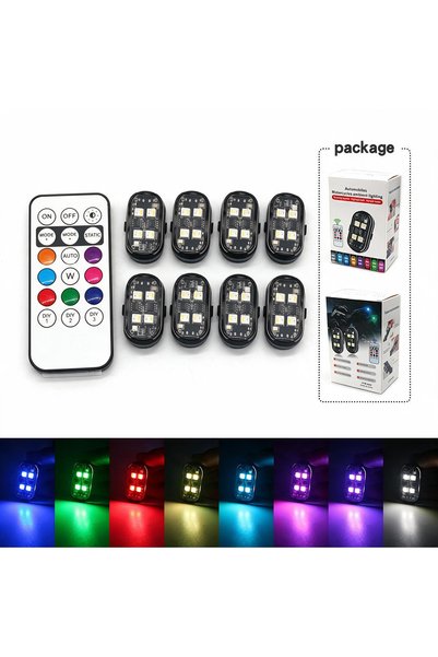 Choice RGB 8Pcs 2/4pcs Wireless LED Strobe Lights Car Decor Atmosphere Light,...