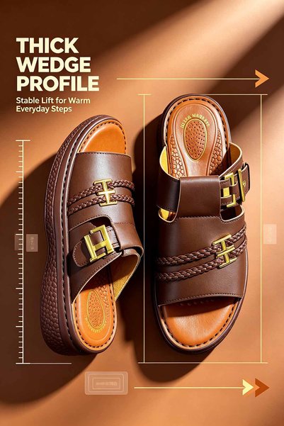 Elite Foot Hub صنادل رجالية سعودية الصنع بنعل سميك وحزام مضفر قابل للتعديل، م...