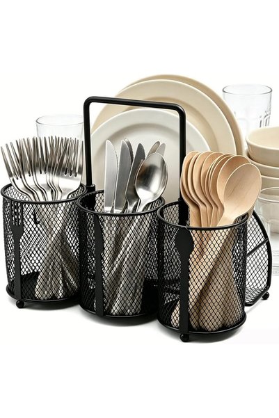 GENERAL Silverware Organizer Utensil Caddy - 4 Compartment Metal Cutlery Hold...