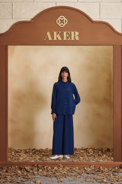 Aker Navy Blue Half Elastic Waist Skirt