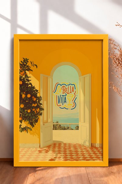 HOMEPACK لوحة مكتوبة عليها La Bella Vita مع إطار باب مقوس، ملصق إيطالي لتزيين...