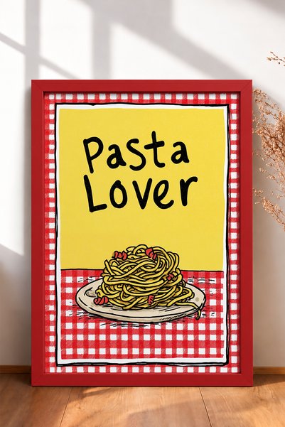 HOMEPACK Pasta Lover - Farfurie cu spaghete scrise, tablou înrămat, poster It...