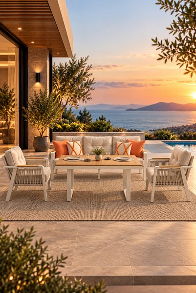 ANGREAT Side Serisi Balkon Takımı, 3-1-1 Cappuccino Bahçe Takımı, (3'lü Koltu...