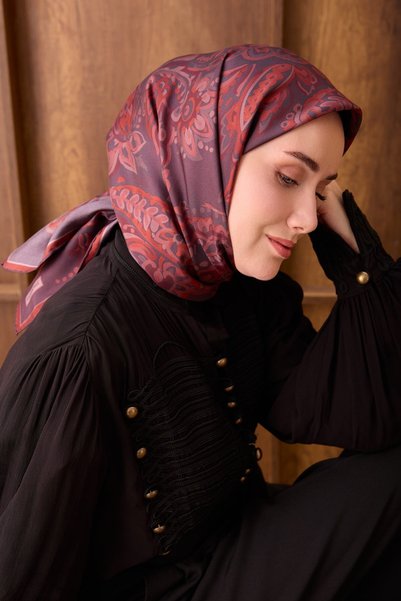 Silk Home وشاح حريري من التويل بنقشة بيزلي عرقية بلون البرقوق