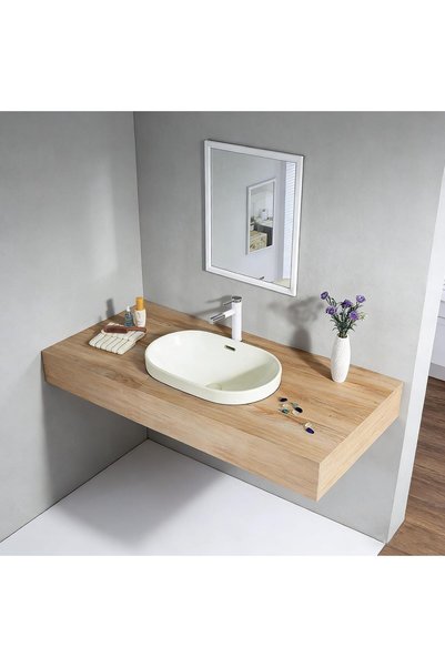 Generic Oval Porcelain Wash Basin Above Marble Beige 51.5x35x17 cm