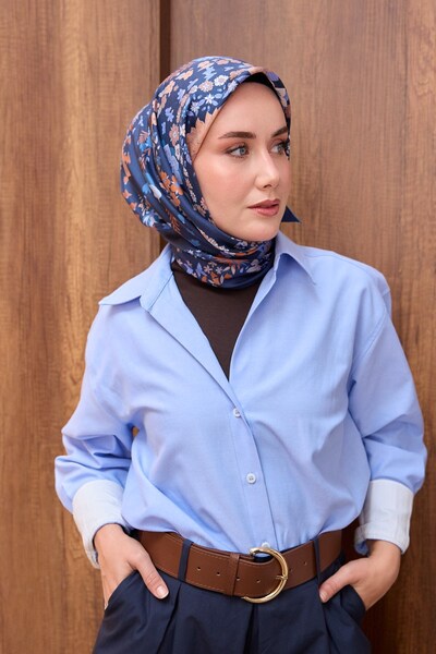 Silk Home وشاح حريري من التويل بلون أزرق نيلي نباتي