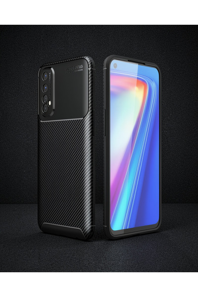 teknodayım غطاء كربون بتركيز تلقائي لهاتف Realme 7 - أسود