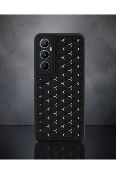teknodayım غطاء حماية من السيليكون على شكل قرص العسل لهاتف Realme C65 - أسود