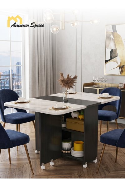 Ammar Space طاولة طعام قابلة للطي مقاس 120x60x77 سم مع عجلات، طاولة مطبخ قابل...