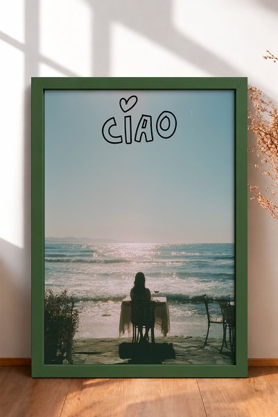 HOMEPACK Ciao Written Sea Coast Tableware Framed Painting Italy Poster Living...