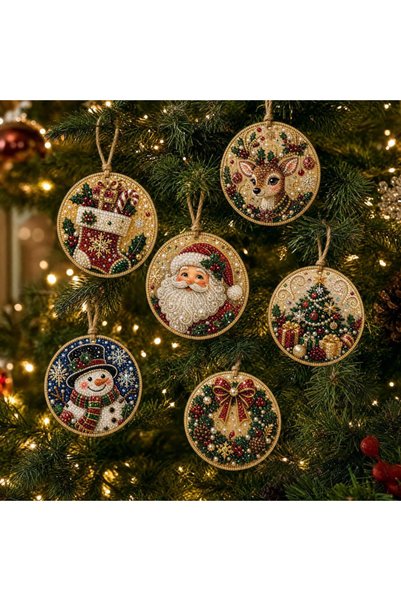 Choice F 5D Full Round Drill Diamond Painting Kit 6Pcs Christmas Round Hangin...