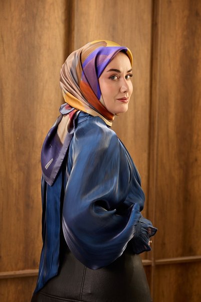 Silk Home وشاح حريري من التويل بلون أرجواني فاتح