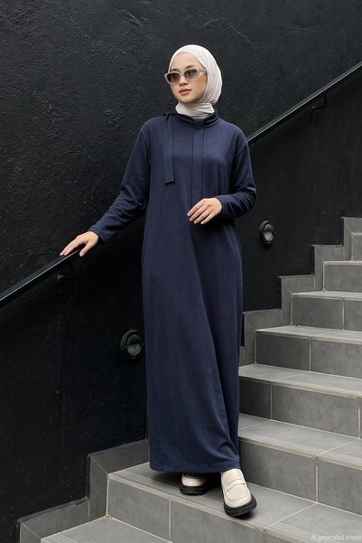 Ceremony Rochie lungă din bumbac Bora cu guler înalt 711 Bleumarin