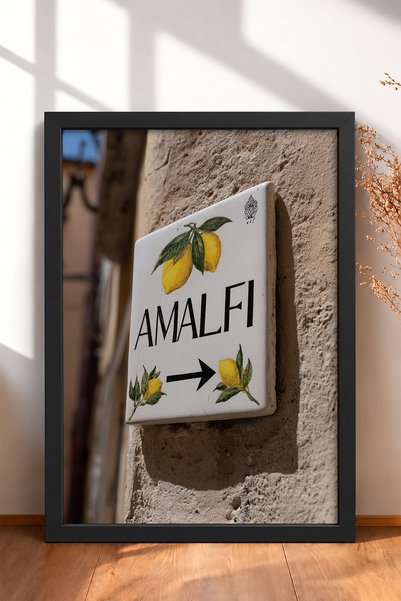 HOMEPACK Lemon Patterned Amalfi Direction Sign Framed Painting Italy Poster L...
