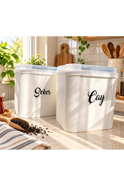 MODA OZY 2'li 5'litre Plastik Saklama Kabı ( Kürek Kaşık ve Etiket Hediyeli) Çay-Şeker Saklama Kutusu