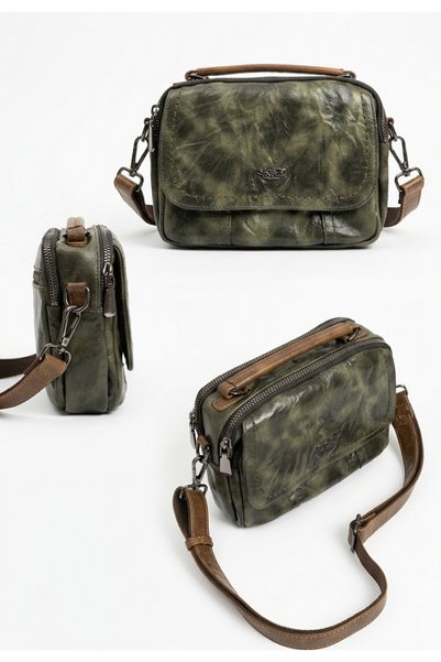 Generic Brand Giga Khaki Green Leather Shoulder Handbag