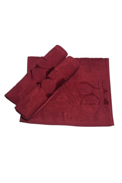 OEM Set prosoape de mână, Bumbac, Model floral 3D, 420g/m², Bordeaux, 30x50cm...