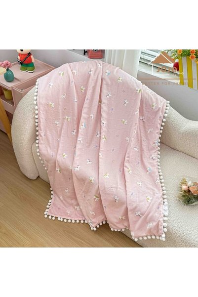 JOJO HOME Бебешко одеяло, Jojo Home, Памук/Микрофибър, С пискюли, 100x150см, ...