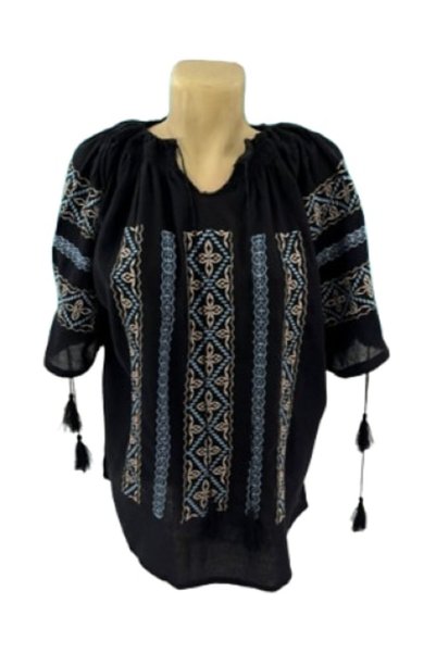 OEM Bluză de damă cu decolteu reglabil și mâneci lungi, din bumbac, negru, L/2XL