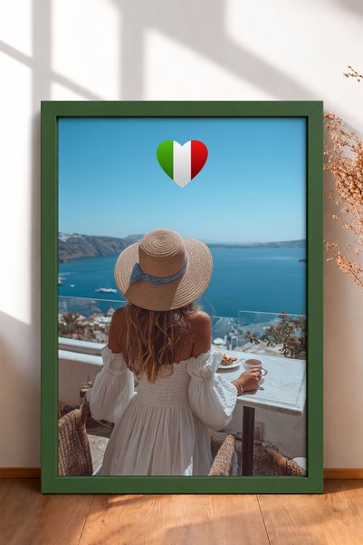 HOMEPACK Woman with Straw Hat and Seascape Framed Painting Italy Poster Wall ...