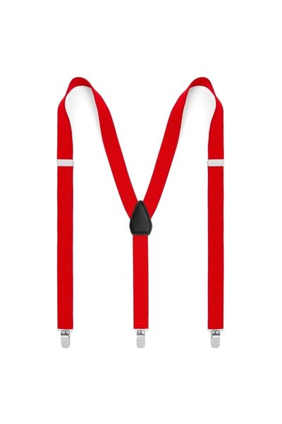 OEM Bretele bărbătești, cleme metalice, 3,5 cm, Roșu
