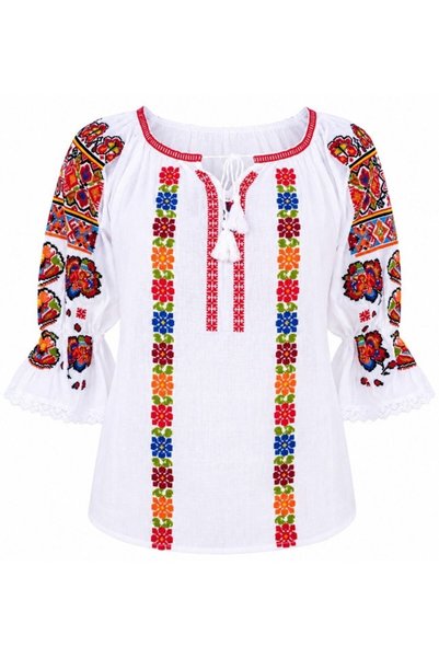 OEM Γυναικεία Μπλούζα, Βαμβακερή, Μανίκι 3/4 σε Σχήμα Καμπάνας με Δαντελένιο ...