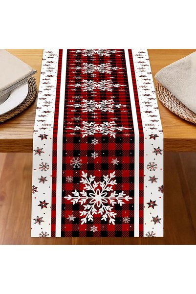 Generic Christmas Table Runner, Buffalo Plaid Snowflakes Christmas Table Runn...