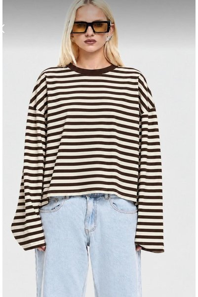 vipelmoda I Long Sleeve Striped Sweatshirt